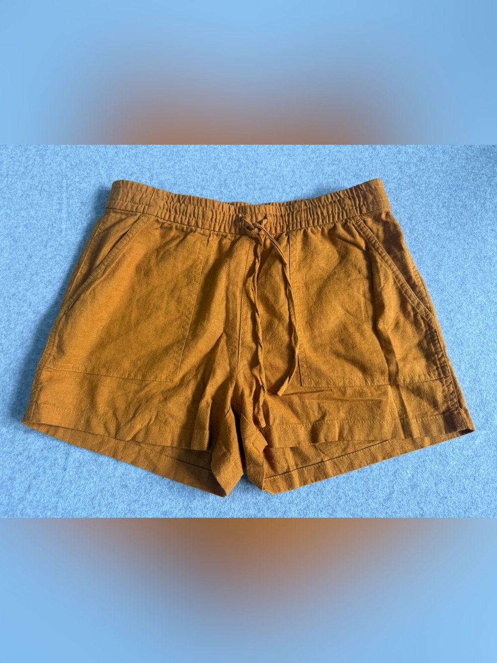 Women's Casual Drawstring Linen-Blend Shorts in Mustard